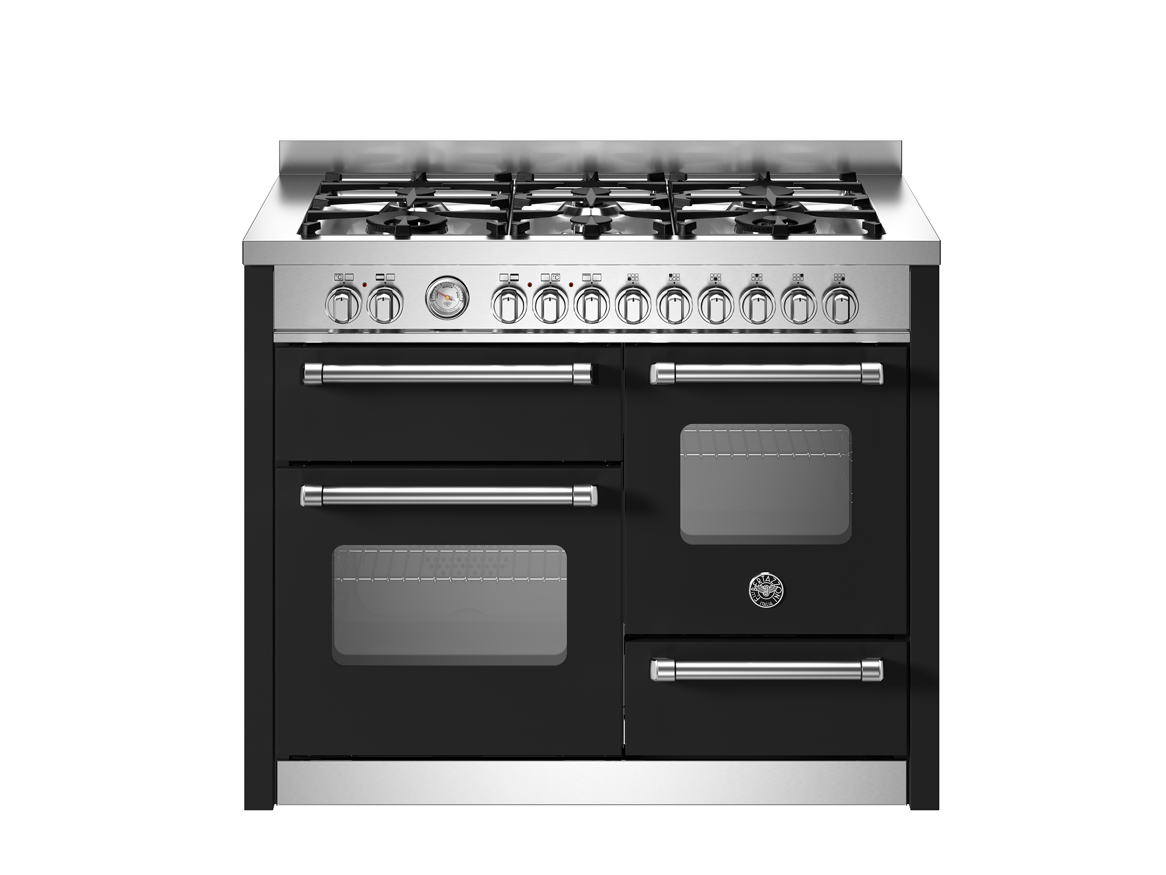 Bertazzoni Master Series 6-burner electric triple oven Dual Fuel 110cm in Gloss Black