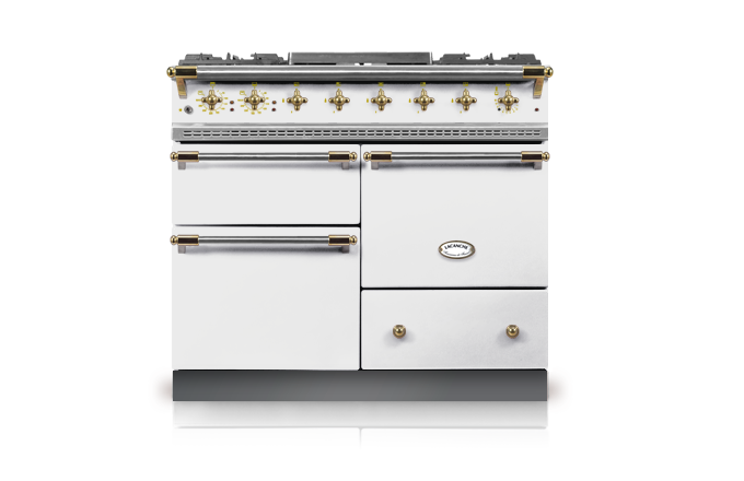  Lacanche Macon Classic 100cm Dual Fuel in White with Brass Trim