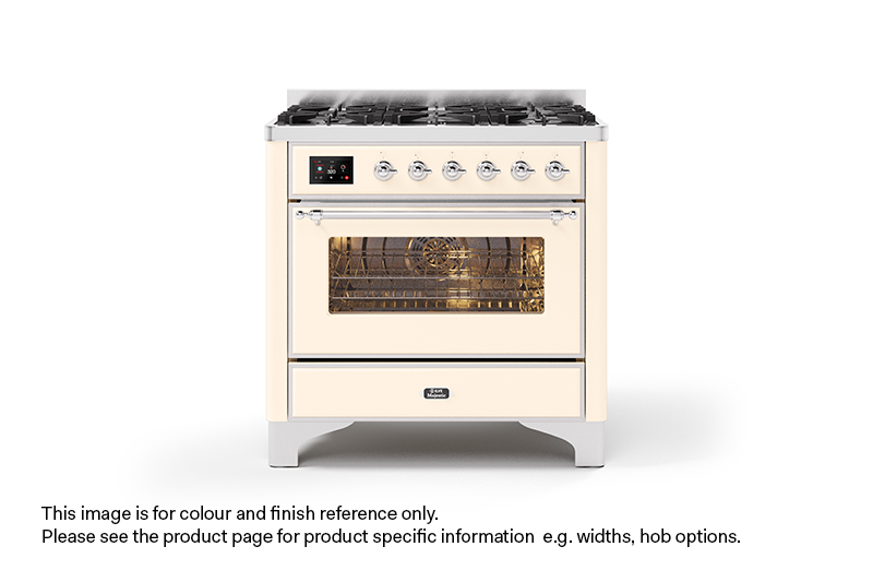 ILVE 100cm Majestic Milano 2 Zone Dual Fuel Antique White Chrome Finish