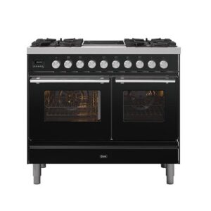 ILVE 100cm Roma 4 Burners with 2 Zone Induction Double Oven Dual Fuel Gloss Black