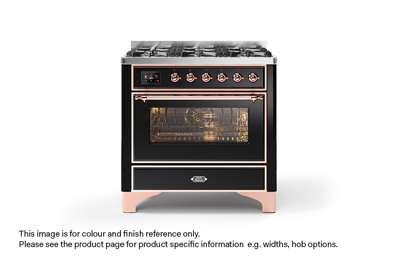 ILVE 100cm Majestic Milano 2 Zone Dual Fuel Gloss Black Copper Finish