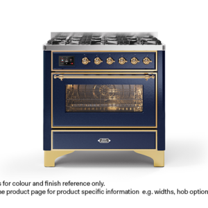 ILVE 100cm Majestic Milano 2 Zone Dual Fuel Midnight Blue Brass Finish