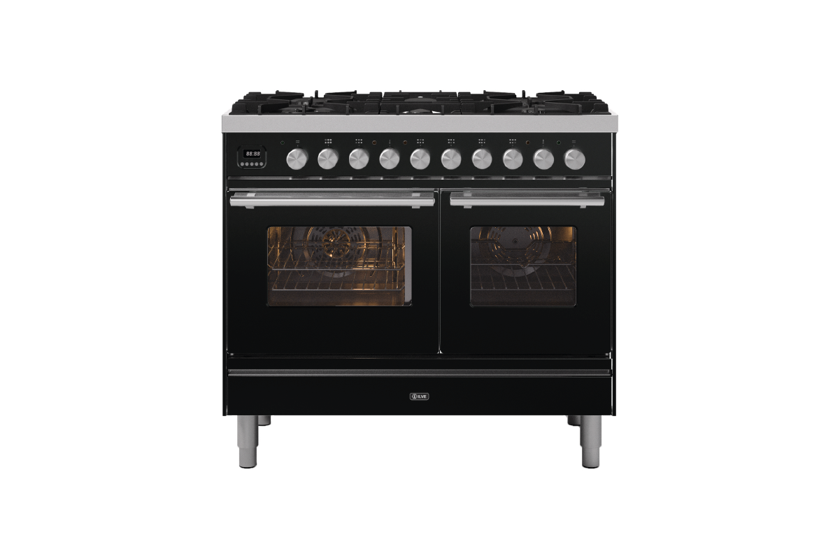 ILVE 100cm Roma 6 Burners Double Oven Dual Fuel Range Cooker Gloss Black ILVE 100cm Roma 6 Burners Double Oven Dual Fuel Range Cooker Gloss Black