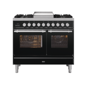 ILVE 100cm Roma Fry Top Double Oven Dual Fuel Range Cooker Gloss Black