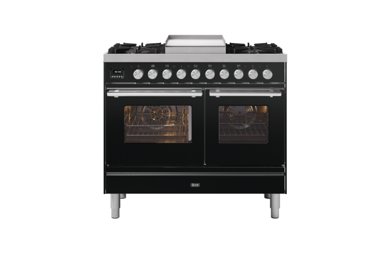 ILVE 100cm Roma Fry Top Double Oven Dual Fuel Range Cooker Gloss Black