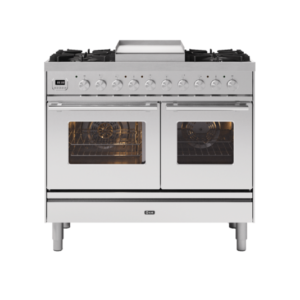 ILVE 100cm Roma Fry Top Double Oven Dual Fuel Range Cooker Stainless Steel