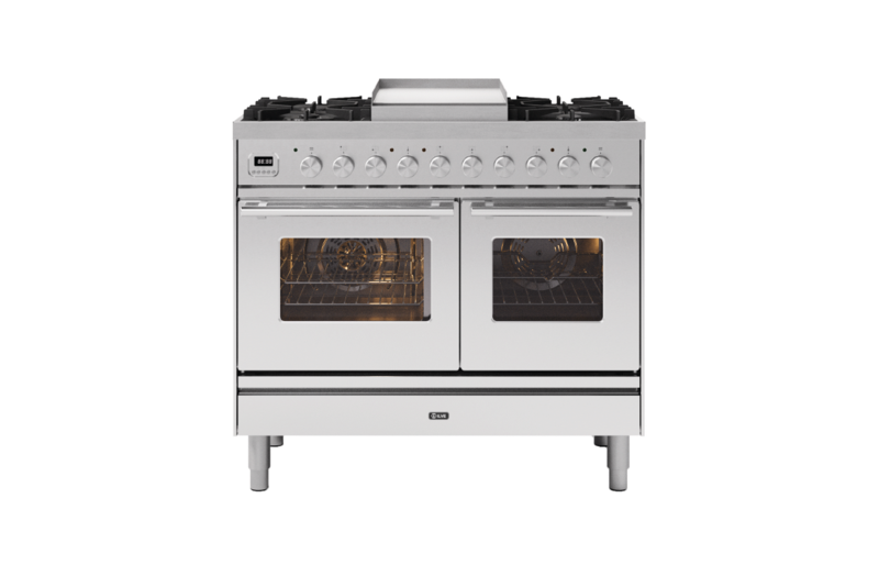 ILVE 100cm Roma Fry Top Double Oven Dual Fuel Range Cooker Stainless Steel