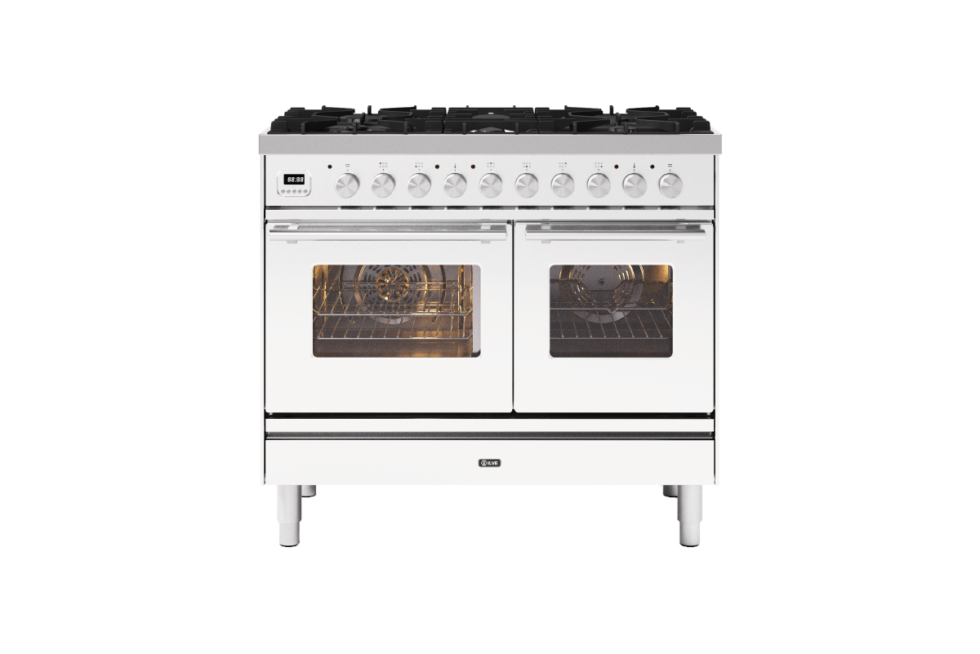 ILVE 100cm Roma 6 Burners Double Oven Dual Fuel Range Cooker White ...