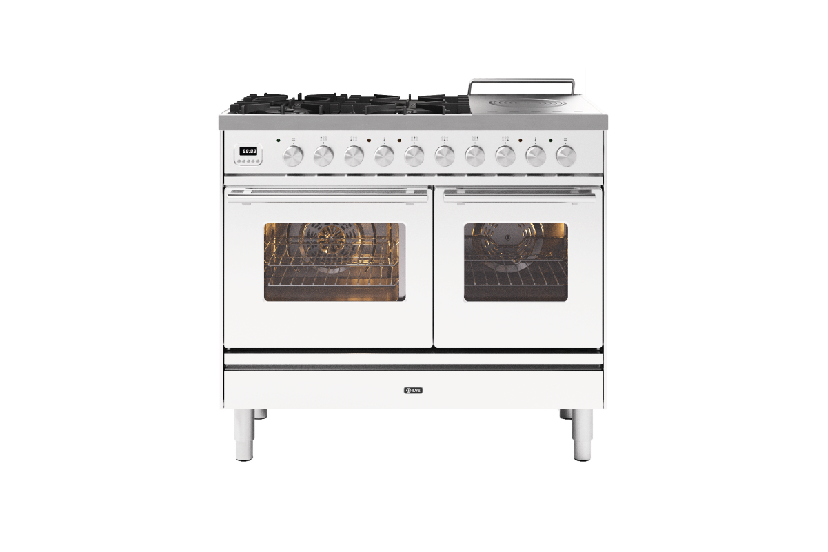ILVE 100cm Roma Coup De Feu Dual Fuel Range Cooker White
