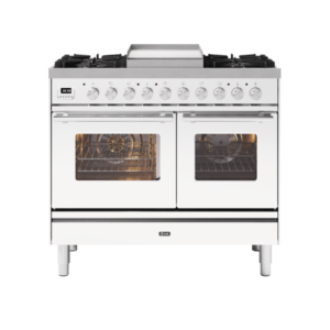 ILVE 100cm Roma Fry Top Double Oven Dual Fuel Range Cooker White