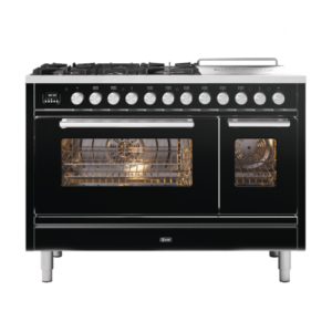 ILVE 120cm Roma Coup De Feu Dual Fuel Range Cooker Gloss Black