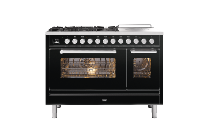 ILVE 120cm Roma Coup De Feu Dual Fuel Range Cooker Gloss Black