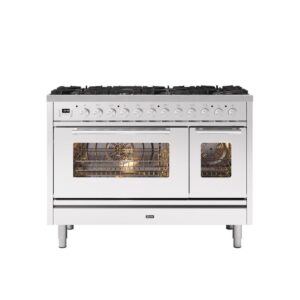 ILVE 120cm Roma 8 Burner Double Oven Dual Fuel Range Cooker Stainless Steel