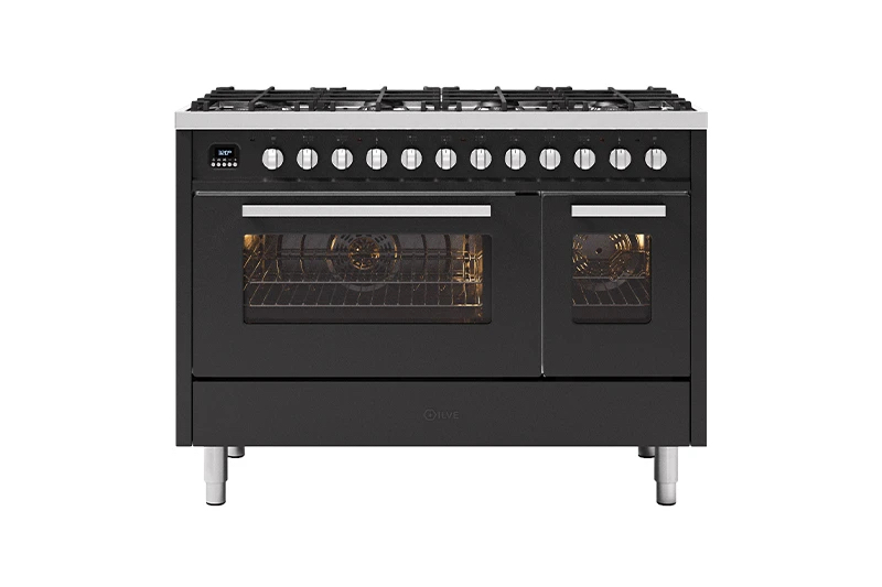 ILVE 120cm Torino Twin Oven Dual Fuel Range Cooker Black