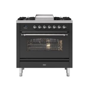 ILVE 90cm Milano Fry Top Single Oven Dual Fuel Range Cooker Gloss Black