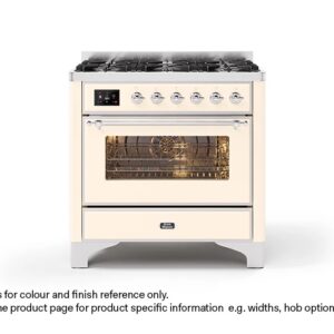 ILVE 90cm Majestic Milano 6 Burner Single Oven Dual Fuel Range Cooker Antique White Chrome Finish