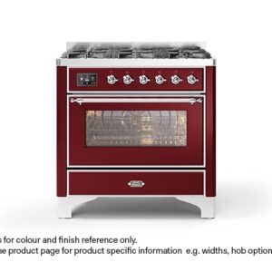 ILVE 90cm Majestic Milano 6 Burner Single Oven Dual Fuel Range Cooker Burgundy Red Chrome Finish