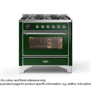 ILVE 90cm Majestic Milano 6 Burner Single Oven Dual Fuel Range Cooker Emerald Green Chrome Finish