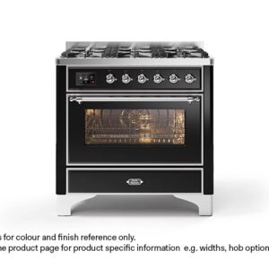 ILVE 90cm Majestic Milano 6 Burner Single Oven Dual Fuel Range Cooker Gloss Black Chrome Finish