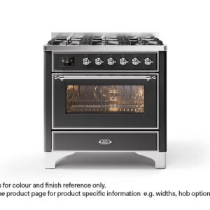 ILVE 90cm Majestic Milano 6 Burner Single Oven Dual Fuel Range Cooker Matt Graphite Chrome Finish