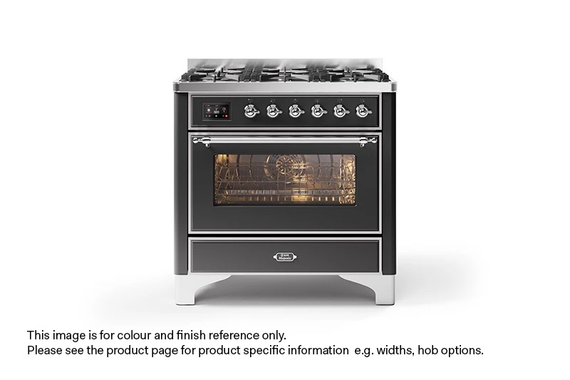 ILVE 90cm Majestic Milano 6 Burner Single Oven Dual Fuel Range Cooker Matt Graphite Chrome Finish