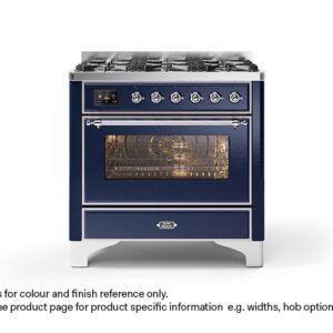 ILVE 90cm Majestic Milano 6 Burner Single Oven Dual Fuel Range Cooker Midnight Blue Chrome Finish