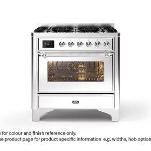 ILVE 90cm Majestic Milano 6 Burner Single Oven Dual Fuel Range Cooker Stainless Steel Chrome Finish