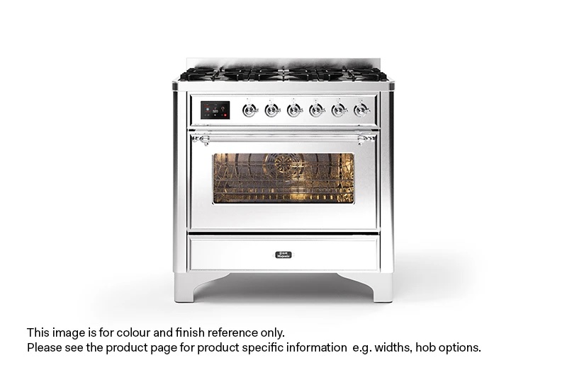 ILVE 90cm Majestic Milano 6 Burner Single Oven Dual Fuel Range Cooker Stainless Steel Chrome Finish