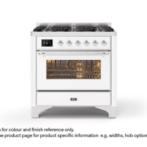ILVE 90cm Majestic Milano 6 Burner Single Oven Dual Fuel Range Cooker White Chrome Finish