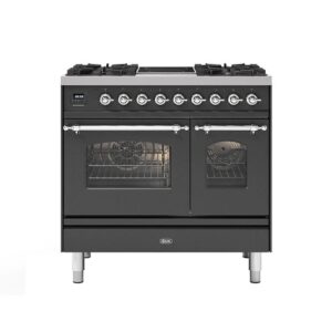 ILVE 90cm Milano 2 Zone Induction with 4 Gas Burners Double Oven Dual Fuel Range Cooker Matt Graphite Chrome Finish