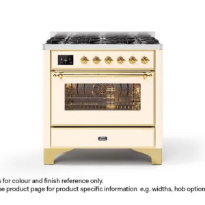 ILVE 90cm Majestic Milano 6 Burner Single Oven Dual Fuel Range Cooker Antique White Brass Finish