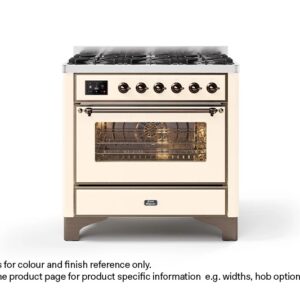 ILVE 90cm Majestic Milano 6 Burner Single Oven Dual Fuel Range Cooker Antique White Bronze Finish