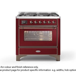 ILVE 90cm Majestic Milano 6 Burner Single Oven Dual Fuel Range Cooker Burgundy Red Bronze Finish