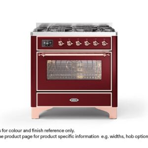 ILVE 90cm Majestic Milano 6 Burner Single Oven Dual Fuel Range Cooker Burgundy Red Copper Finish