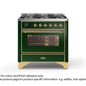ILVE 90cm Majestic Milano 6 Burner Single Oven Dual Fuel Range Cooker Emerald Green Brass Finish