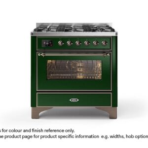 ILVE 90cm Majestic Milano 6 Burner Single Oven Dual Fuel Range Cooker Emerald Green Bronze Finish