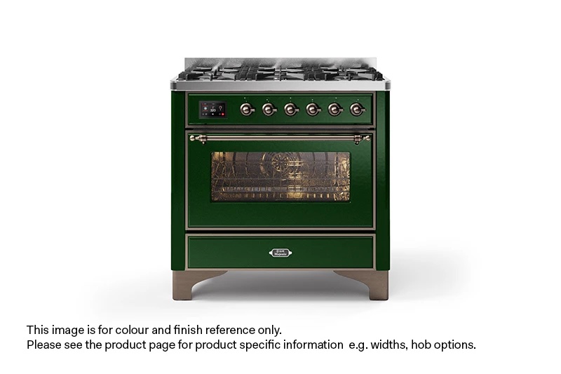 ILVE 90cm Majestic Milano 6 Burner Single Oven Dual Fuel Range Cooker Emerald Green Bronze Finish