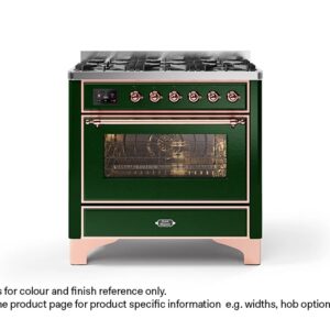 ILVE 90cm Majestic Milano 6 Burner Single Oven Dual Fuel Range Cooker Emerald Green Copper Finish