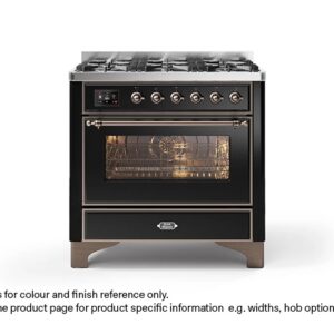 ILVE 90cm Majestic Milano 6 Burner Single Oven Dual Fuel Range Cooker Gloss Black Bronze Finish