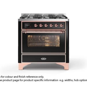 ILVE 90cm Majestic Milano 6 Burner Single Oven Dual Fuel Range Cooker Gloss Black Copper Finish