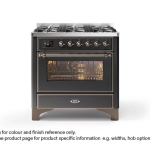 ILVE 90cm Majestic Milano 6 Burner Single Oven Dual Fuel Range Cooker Matt Graphite Bronze Finish