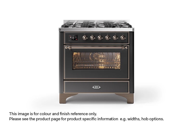 ILVE 90cm Majestic Milano 6 Burner Single Oven Dual Fuel Range Cooker Matt Graphite Bronze Finish