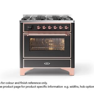 ILVE 90cm Majestic Milano 6 Burner Single Oven Dual Fuel Range Cooker Matt Graphite Copper Finish