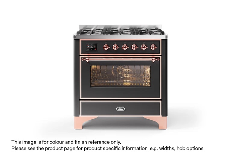 ILVE 90cm Majestic Milano 6 Burner Single Oven Dual Fuel Range Cooker Matt Graphite Copper Finish