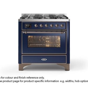 ILVE 90cm Majestic Milano 6 Burner Single Oven Dual Fuel Range Cooker Midnight Blue Bronze Finish