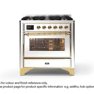 ILVE 90cm Majestic Milano 6 Burner Single Oven Dual Fuel Range Cooker Stainless Steel Brass Finish