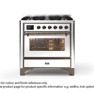 ILVE 90cm Majestic Milano 6 Burner Single Oven Dual Fuel Range Cooker Stainless Steel Bronze Finish