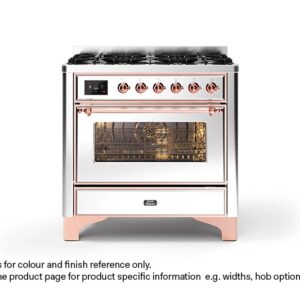 ILVE 90cm Majestic Milano 6 Burner Single Oven Dual Fuel Range Cooker Stainless Steel Copper Finish