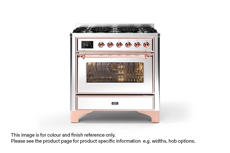 ILVE 90cm Majestic Milano 6 Burner Single Oven Dual Fuel Range Cooker Stainless Steel Copper Finish