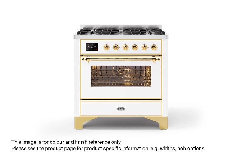 ILVE 90cm Majestic Milano 6 Burner Single Oven Dual Fuel Range Cooker White Bronze Finish
